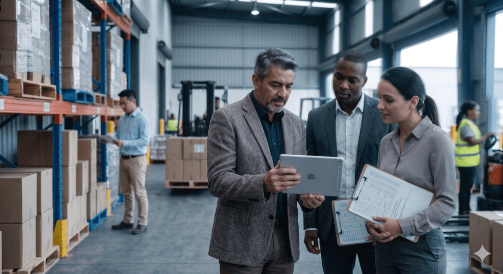 Professionals reviewing AI-powered operations on a tablet